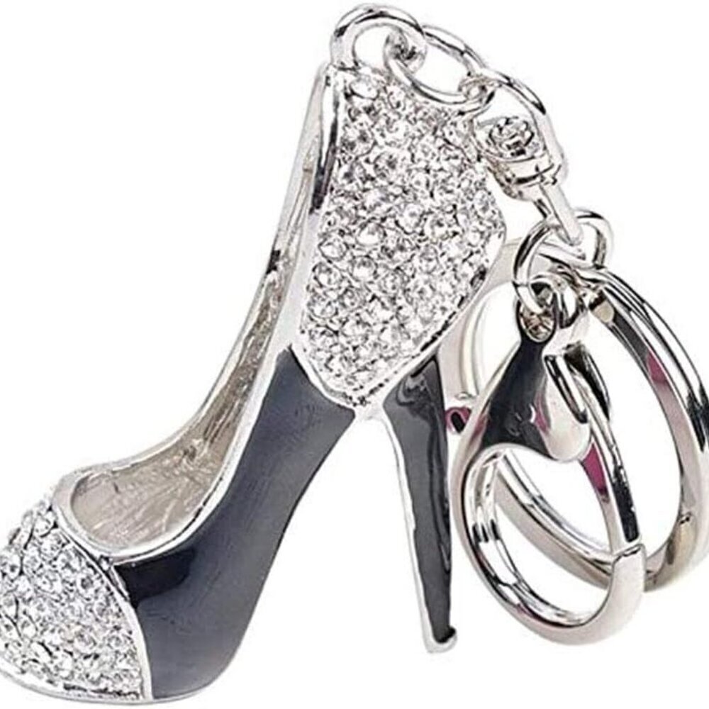 Fashion Rhinestone High Heel Shoe Keychain Ring Women Bag Charm Jewelry